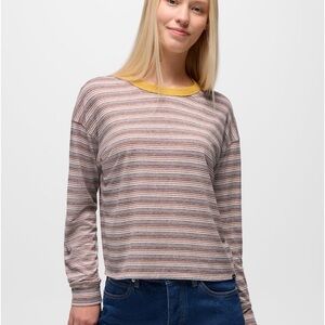 prAna cozy up long sleeve crew Dijon stripe large